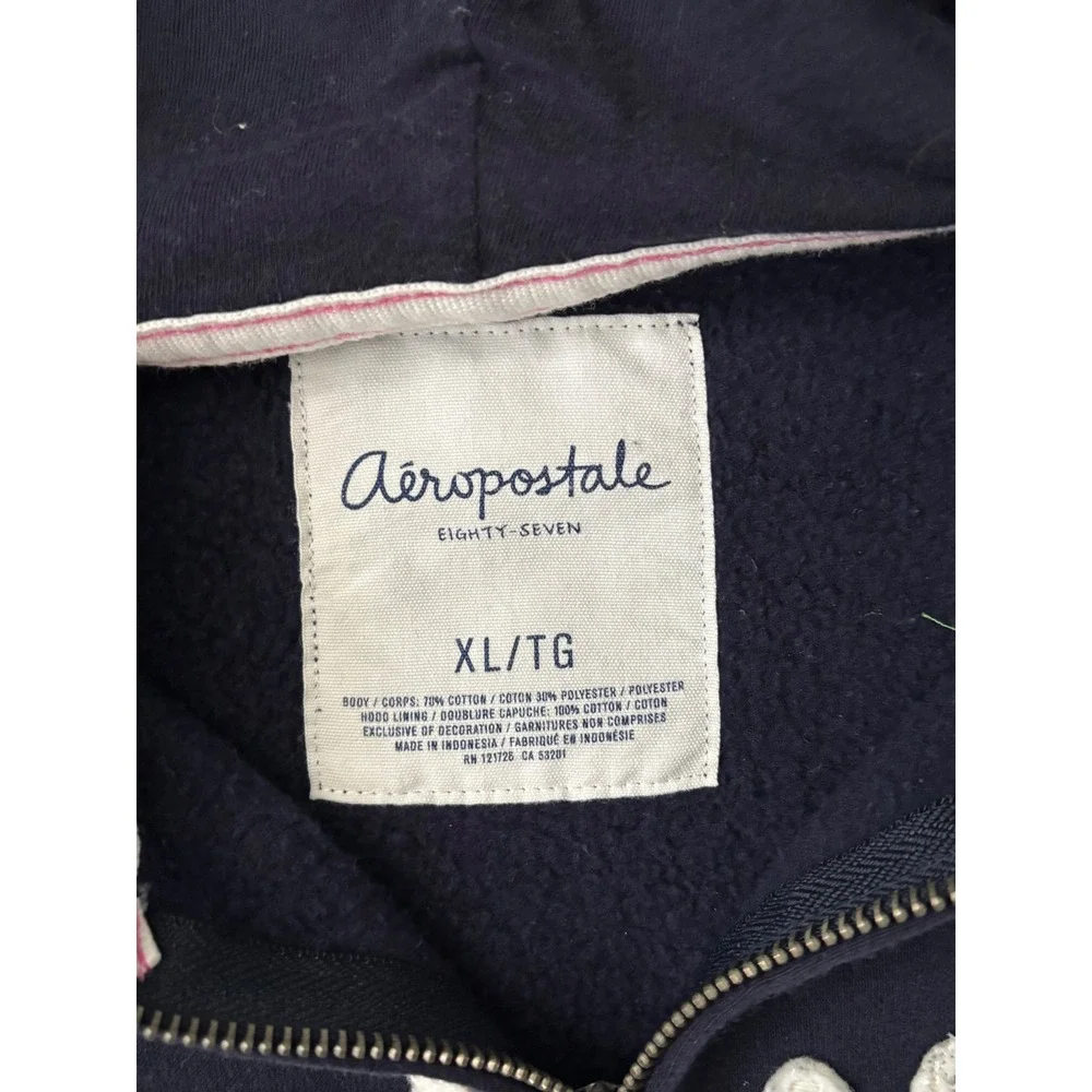 Vintage Y2K Womens Aeropostale‎ Full Zip Long Sleeve Navy Hoodie Size XL NY 1987